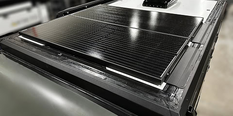 Roof-mounted solar panel on Arkto Campers trailer