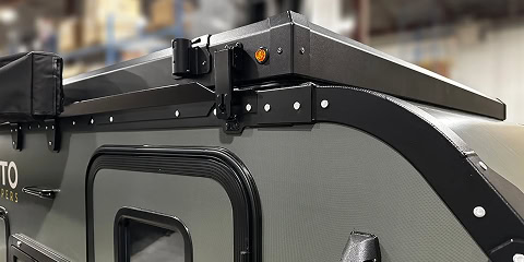 Close-up of roof and exterior trim on Arkto Campers overland camper trailer