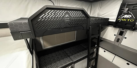Interior bunk bed setup inside overland travel trailer