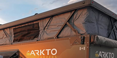 Pop up roof of Arkto Campers overland travel trailer